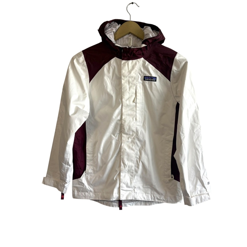Patagonia Girls H2No Size Large White Burgundy Jacket Outdoor Snow Travel